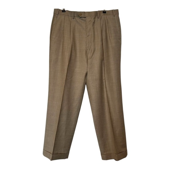 Ralph Lauren Academia Mens Dress Pants 35 x 32 Brown Glen Plaid100% Wool Pleated - Picture 3 of 11